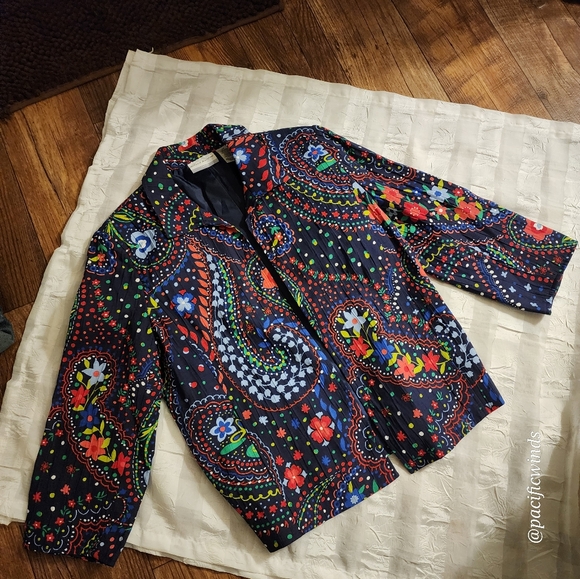 ALFRED DUNNER BOHEMIAN BLAZER JACKET WOMEN'S'S SZ 10 BLUE RED PRINT OPEN FRONT ☆ - Picture 4 of 12
